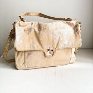 Juicy Couture Nude Beige Metallic Finish Crossbody Leather Bag